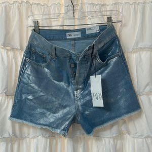 Zara metallic denim jean shorts 80s vintage